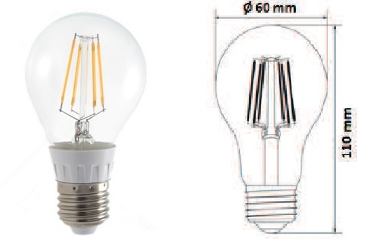 CE-BLA60-E27-8W Filament LED light 800lm