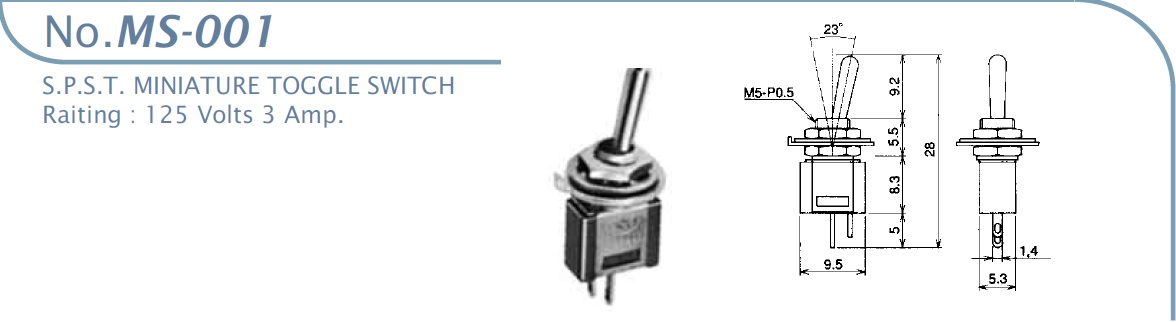 MS-001 interrupteur à levier 1 pole 1 terminal 125v 3A