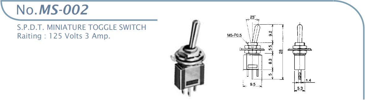 MS-002 interrupteur à levier 1 pole 2 terminals 125v 3A