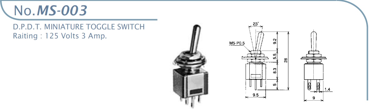 MS-003 interrupteur à levier 2 poles 2 terminals 125v 3A