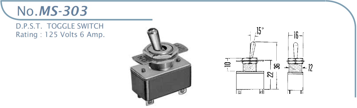 MS-303 Toggle swich 2 poles 1 terminal 125v 6A